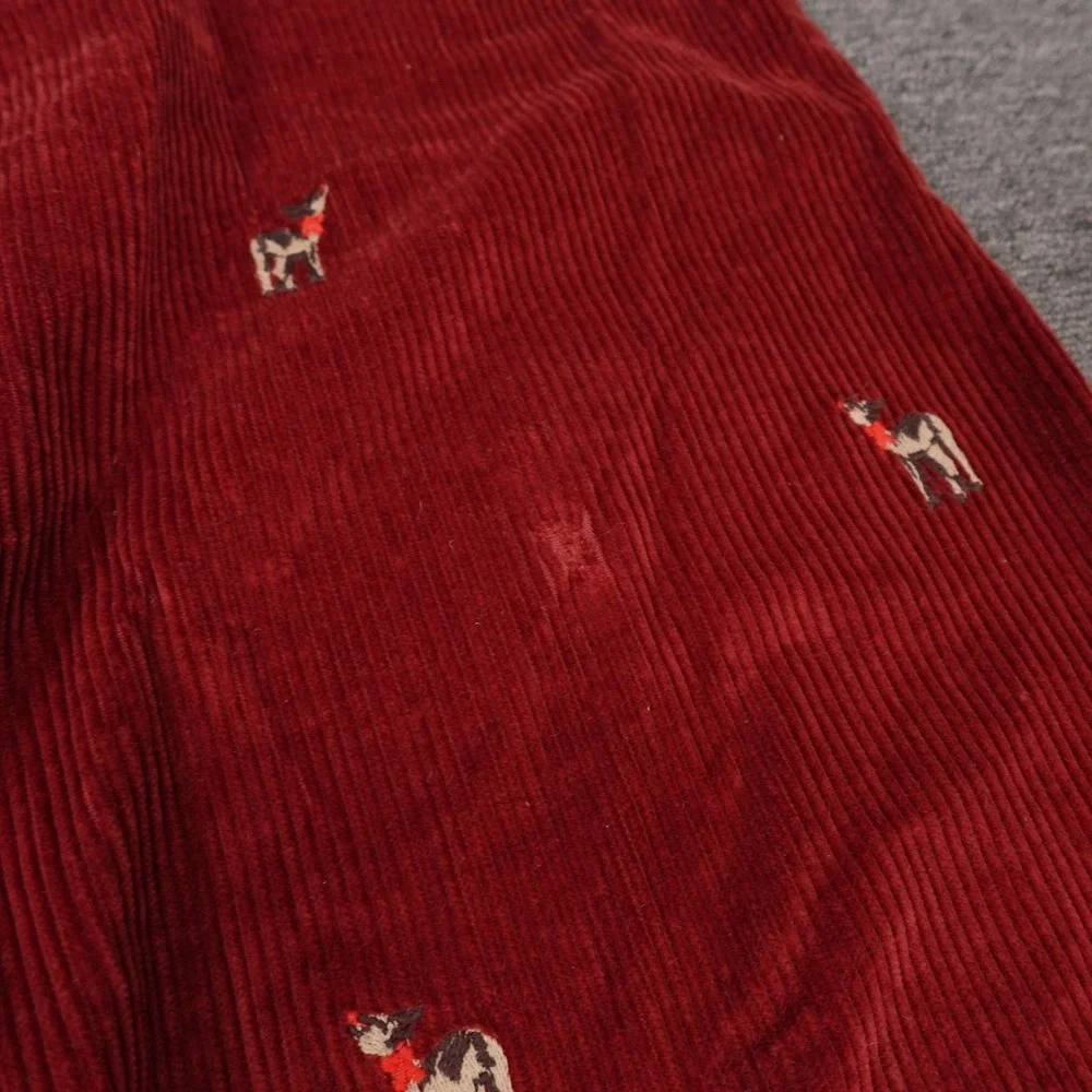 Free People Pants Womens 26 Red Corduroy Wide Leg Embroidered Deer Holiday - Picture 3 of 12
